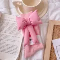 Pink slouch socks for women featuring a removable 3D stuffed bow design, cozy autumn wear. - One Size (EU 34-39) / Pink Sock Pink Bow