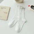Elegant white mid-calf socks featuring delicate pearl and rhinestone decorations on chic cuff. - One Size (EU 34-39) / White