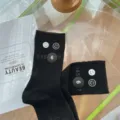 Casual black mid-tube socks with cute smiley face and number print, comfortable and versatile daily wear. - One Size 34-39 / Black