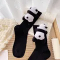 Χαριτωμένες γυναικείες κάλτσες με 3D λούτρινη κούκλα πάντας σχολικό στιλ casual - Ένα μέγεθος 34-39 / Μαύρο
