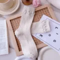 Chic calcetines con perlas para mujer, dulces calcetines de media caña, estilo diario. - Talla Única (EU 34-39) / Beige