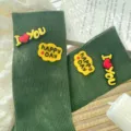 Dark green mid-calf ribbed socks with cute 3D silicone heart and letter patches for women. - One Size 34-39 / Army Green