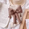 Cozy cream stackable socks featuring a detachable brown padded big bow for women autumn winter. - One Size (EU 34-39) / Beige Sock Coffee Bow