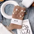 Chaussettes mi-mollet côtelées marron confortables ornées de perles élégantes. - Taille Unique (EU 34-39) / Café Clair