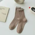 Stylish pearl ribbed mid-tube socks for women, trendy chic design for daily casual wear. - One Size (EU 34-39) / Light Coffee