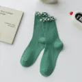 Schicke grüne Damensocken mit Perlen- und Strassverzierung am Bündchen für einen stilvollen Look. - Einheitsgröße (EU 34-39) / Grün