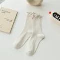 Damen weiße mittlere Socken mit eleganter Perlen- und Strassverzierung gerippt stilvolle Fußbekleidung - Einheitsgröße (EU 34-39) / Beige