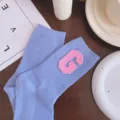 Macaron color letter G mid-calf socks cute style casual women socks sweet candy daily wear - One Size 34-39 / Sky Blue and Pink G