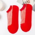 Chaussettes Bateau Cristal Dentelle Rouge, Chaussettes Courtes Été Minces, Fond Coton - Taille Unique (EU 34-39) / Rouge