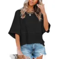 Lässiges, schwarzes Damen T-Shirt mit weiten Trommelärmeln für bequemen Freizeit-Look. - S / Oberteile / Schwarz