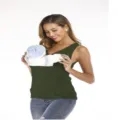 Canotta smanicata porta-bebè marsupio mamma t-shirt casual da kangourou per le donne. - Verde Militare da Donna