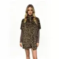 Damen Leopardenmuster flauschige Jacke Herbst Winter warme Pluesch Reissverschluss Mantel - S / Dunkelbraun
