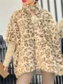 Detaillierte Leo-Muster Kunstfell-Umhang, Stehkragen mit Reißverschluss, kuschelige Winterkleidung. - S / Khaki Leopard