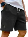 Herren Waffelstrick lässige Shorts mit Kordelzug Sommer einfarbig Mode Streetwear Kleidung - S / Schwarz
