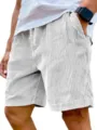 Men's white corduroy casual shorts with drawstring, comfortable vintage streetwear style. - S / White