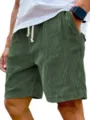 Men's vintage corduroy casual drawstring shorts in green, comfortable everyday wear. - S / Bottoms / Green
