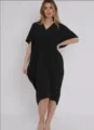 Robe midi noire décontractée pour femme, coupe ample manches courtes col V été quotidien. - S / Noir