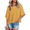 Damen Lässige Lose Einfarbiges T-Shirt Kurzarm Bluse Sommer Mode Bekleidung Oberteil - S / Oberteile / Gelb