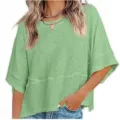 Damen Freizeit lose einfarbig kurzarm t-shirt oberteil mode stylisch bequem alltagskleidung - S / Oberteile / Hellgrün