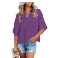 Lila Glockenarm lose lässige Damen T-Shirt, stilvolles einfarbiges Sommer Top neu. - S / Oberteile / Dunkellila