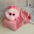 Cute pink plush doll mid-tube socks for women, trendy college style fluffy pom-pom knit socks. - One Size 34-39 / Light Pink