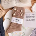 Brown ribbed pearl embellished knit mid-calf socks for women autumn winter warm style - One Size (EU 34-39) / Light Coffee