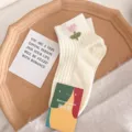 Cute tulip embroidered short socks for women, soft cotton breathable casual ankle socks - One Size (EU 34-39) / White