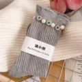 Koreaanse mode chique strass parel halverwege kalf sokken vrouwen herfst winter grijs gebreid - Eén Maat (EU 34-39) / Grijs