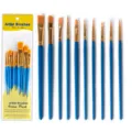 Juego de 10 pinceles para artista con mangos azules, ideal para acuarela, óleo y acrílico. - Azul