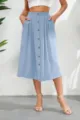 Damen Freizeit Knopfleiste A-Linie Midi Rock Sommer Elegant Hohe Taille Rock Blau - S / Hellblau