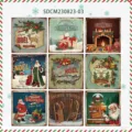 Weihnachten Vintage Aufkleber Set, 9 verschiedene quadratische Retro Deko Sticker für Basteln. - SDCM-03