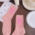 Macaron color letter G patch mid-calf socks sweet style pink cotton crew socks daily wear - One Size 34-39 / Shrimp Pink G