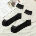 Women's sheer crystal lace mid-calf socks, thin summer black cotton socks. - One Size (EU 34-39) / Black