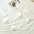 White sheer crystal silk mid-tube socks with delicate snowflake lace trim, summer style. - One Size (EU 34-39) / White