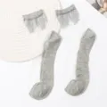 Women's thin ice silk socks with grey lace trim, breathable crystal glass silk summer socks. - One Size (EU 34-39) / Gray