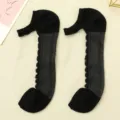 Summer transparent breathable cotton bottom glass silk women boat socks short socks black - One Size 34-39 / Black with White Silk