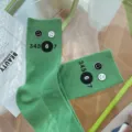 Green ribbed mid-tube socks with smiley face buttons and funny number print for daily wear. - One Size 34-39 / Taro Purple