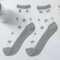 Japanese style sheer glass silk mid-tube socks with grey star patterns and cotton bottom. - One Size 34-39 / Gray