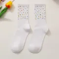 White mid-tube socks with colorful rhinestones, stylish and chic casual hosiery for women. - One Size (EU 34-39) / White