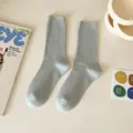 Solid color ribbed crew socks for women, vintage casual style, comfortable daily cotton socks. - Light Gray