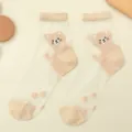 Cute cartoon bear sheer crystal silk mid-tube socks for women with breathable cotton summer. - One Size 34-39 / Khaki