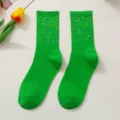 Green rhinestone mid-tube socks for women, stylish sparkling crystal chic casual hosiery knit. - One Size (EU 34-39) / Grass Green