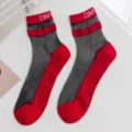 Sheer crystal silk mid-calf socks for women, black and red sheer hosiery with letter knit. - One Size 34-39 / Red with Black Silk