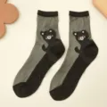 Cute cartoon bear crystal silk socks, sheer mid-tube hosiery with soft cotton bottom. - One Size 34-39 / Black with Black Silk