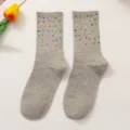 Grey mid-calf socks for women featuring colorful hotfix rhinestones, trendy spring and autumn design. - One Size (EU 34-39) / Gray
