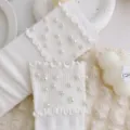 White pearl ruffle mid-tube socks, sweet style socks with elegant pearl decor and cute edges. - One Size (EU 34-39) / White