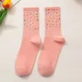 Stylish pink mid-tube socks featuring colorful rhinestone embellishments for women. - One Size (EU 34-39) / Light Pink