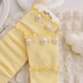Yellow pearl ruffled socks sweet lolita college style mid tube socks for women variant - One Size (EU 34-39) / Yellow