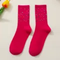 Stylish rhinestone embellished mid-tube socks for women, trendy colorful crystal cotton socks. - One Size (EU 34-39) / Rose Red