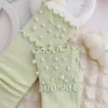 Women cute ruffle pearl mid-calf socks sweet candy color cotton fashion spring autumn - One Size (EU 34-39) / Green